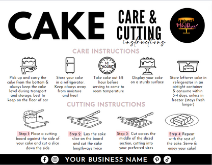 (50) Custom Cake Care Labels (Prints)